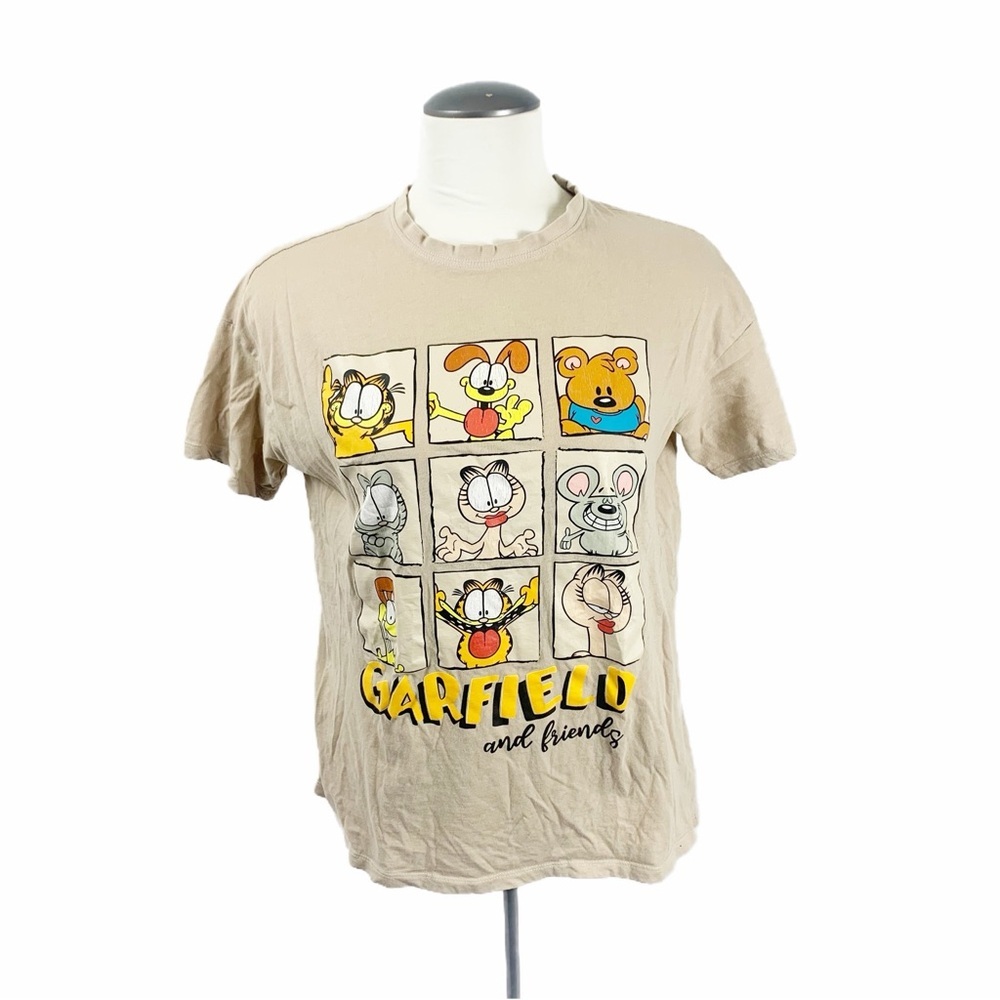 🐾 Garfield & Friends Tan Graphic Tee (S) – Retro Y2K Cartoon Unisex T-Shirt